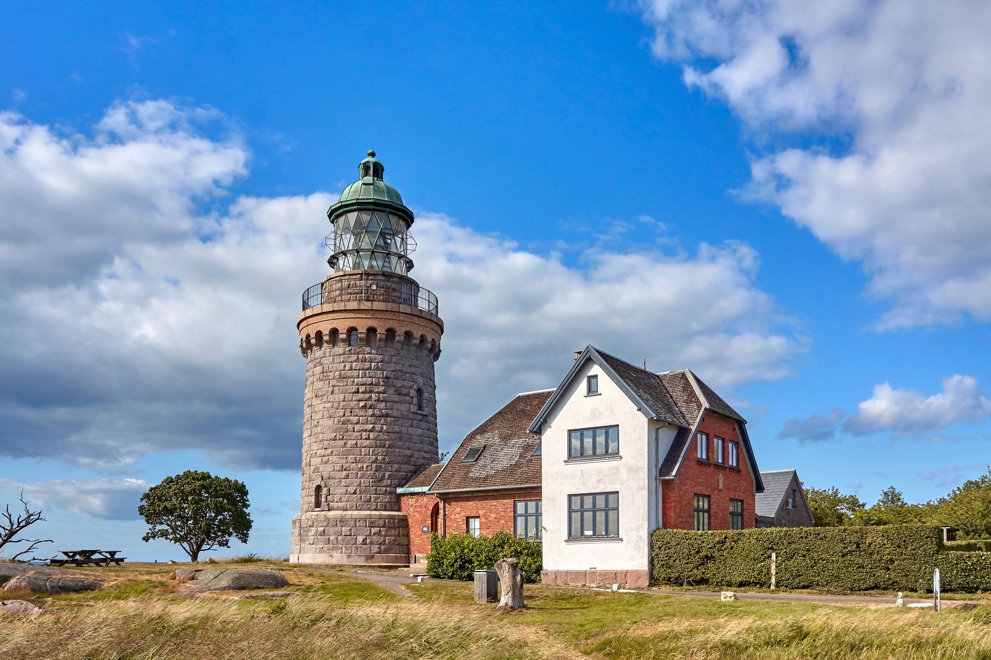 The decommissioned Hammeren lighthouse on the Hammeren headland with its characteristic keeper's cottage.